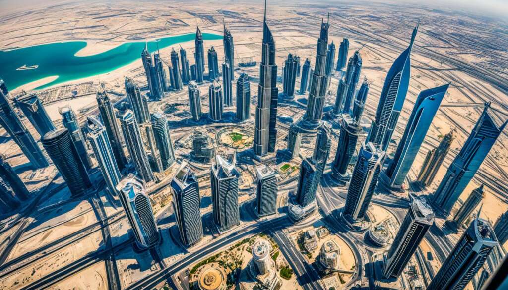 Vue panoramique depuis le sommet du Burj Khalifa Vue panoramique depuis le sommet du Burj Khalifa