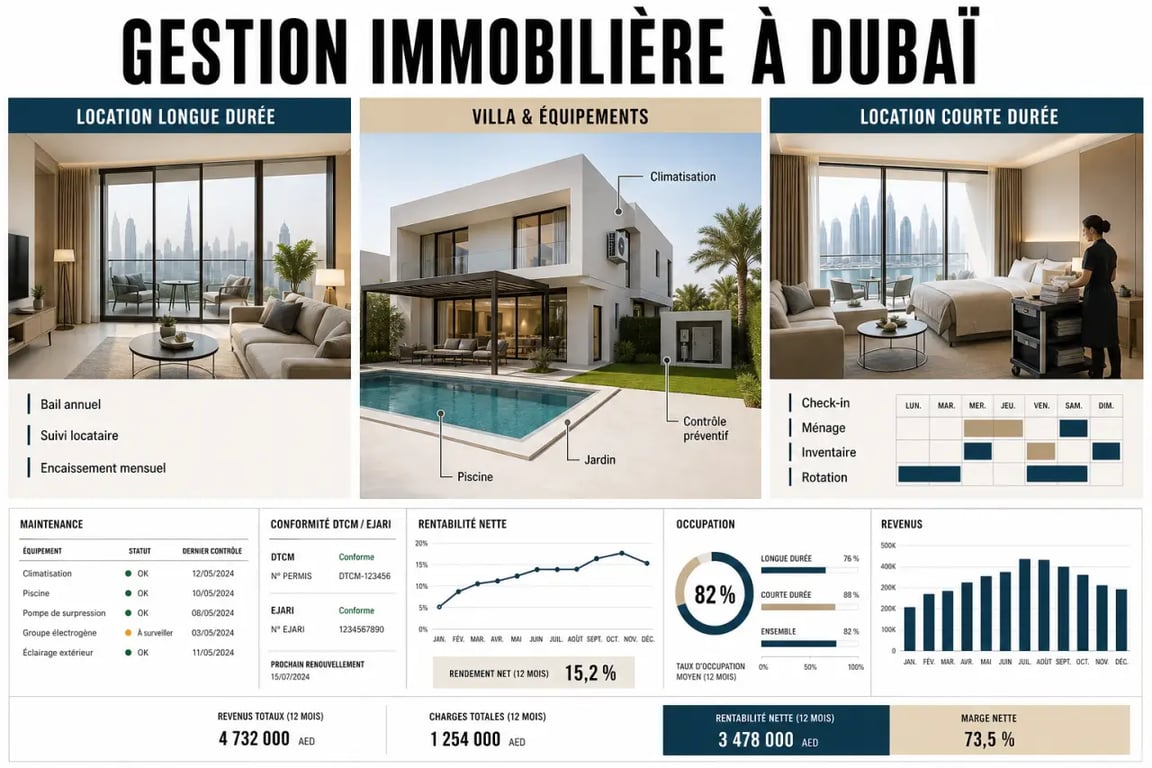 Optimiser la gestion de ses équipements immobiliers à Dubaï avec une comparaison visuelle des modes de gestion, de la conformité et de la maintenance