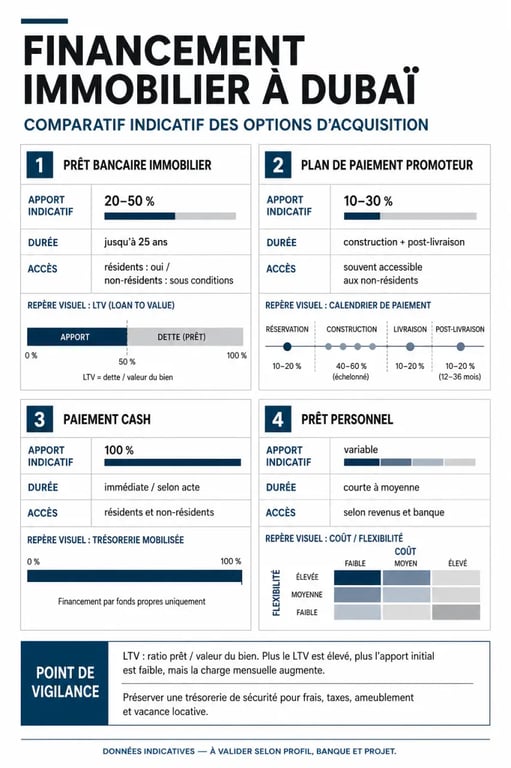 Optimiser le financement de vos projets immobiliers à Dubaï avec une comparaison visuelle des solutions de financement