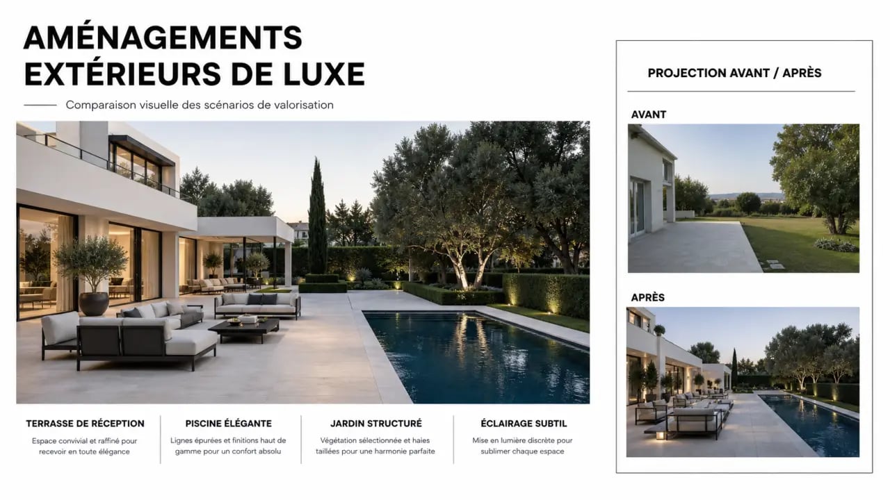 Investir dans l'immobilier de luxe et aménager ses espaces extérieurs : illustration comparative des aménagements qui valorisent un bien