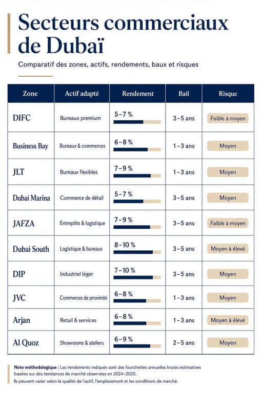 Investir dans l’immobilier commercial à Dubaï : comparaison des zones, rendements et risques