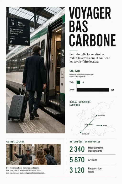 Voyage & Tourisme : voyager en train pour réduire le CO2 et favoriser les retombées locales.